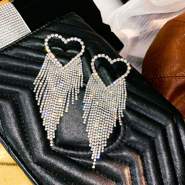 Fashion Long Tassel Full Rhinestone Drop Earrings for Women