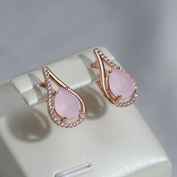 Luxury Waterdrop Cut Pink Zircon English Earrings