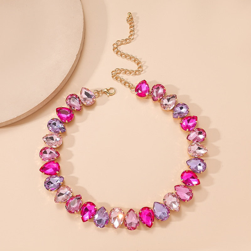 Water Drop Colorful Crystal Choker Necklaces for Women