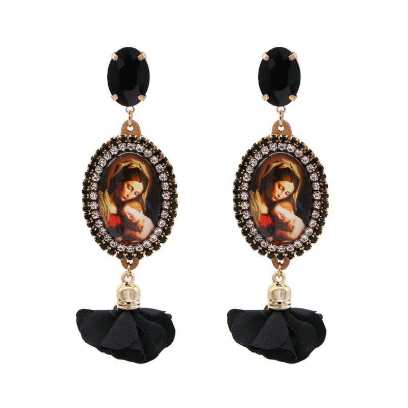 New Design Rhinestone Women Religious Earrings Angel Drop Earrings Flower Earrings