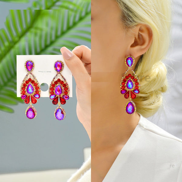 Bohemian Teardrop Colorful Crystal Dangle Drop Earrings For Women