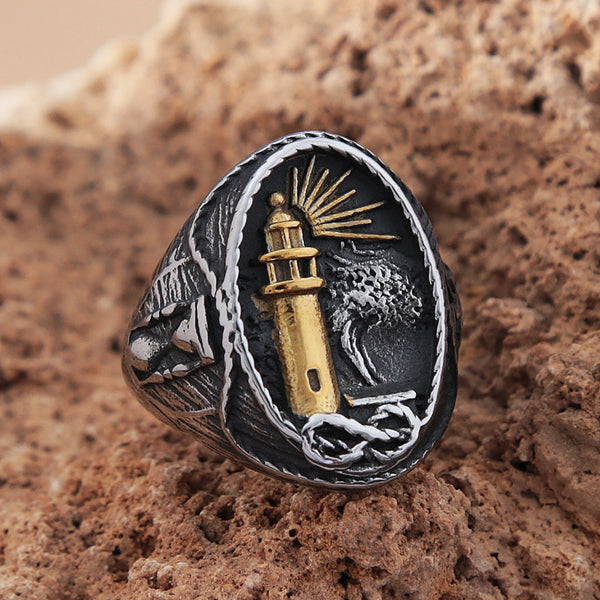 Vintage Viking Nautical Lighthouse Ring For Men