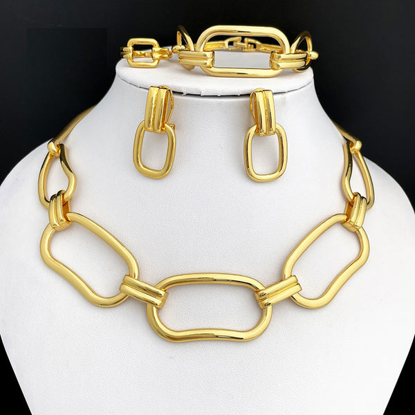 Dubai Gold Color Jewelry Set  Women Chain Necklace Earrings