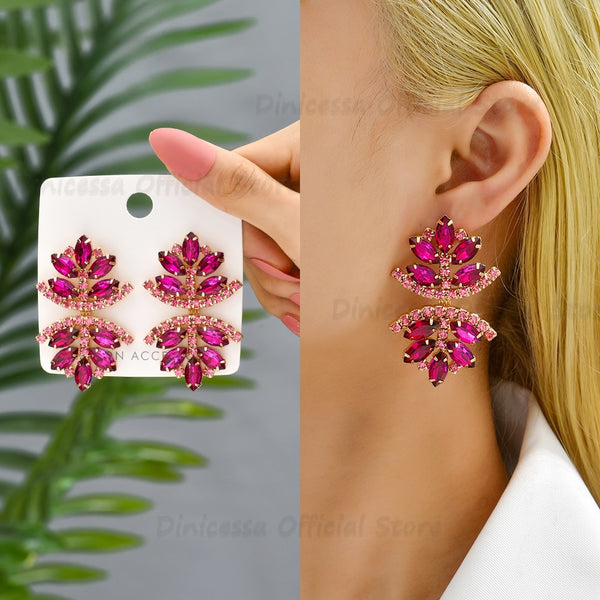 Bohemian Colorful Glass Leaves Large Dangle Drop Earrings For Women