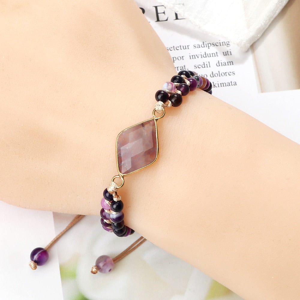 4mm Mini Beads Bracelets for Women Men Natural Striped Agates Stone Adjustable Bracelets