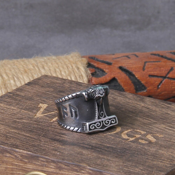 Vintage Viking Mjolnir Thor's Hammer Ring Men