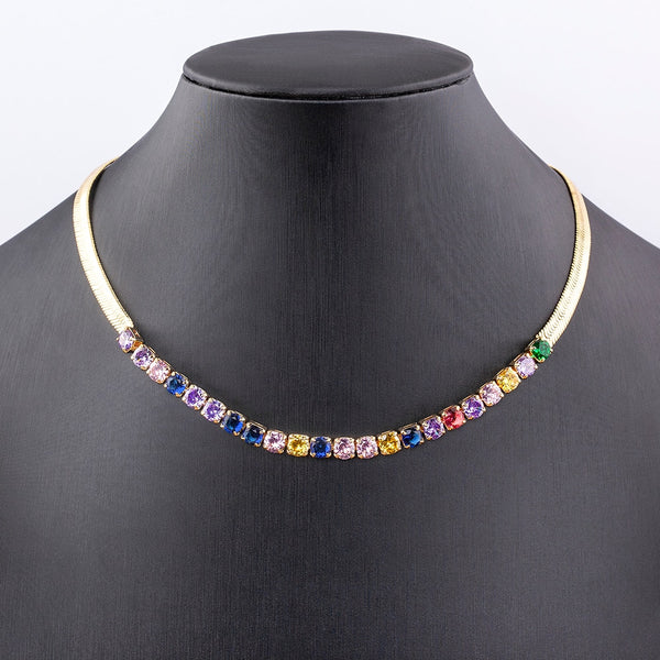 Rainbow Color Shine Zircon Fashion Versatile Tennis Chain Necklace