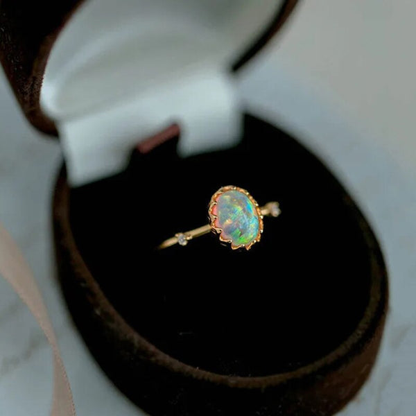 Classic Design Silver Oval Faux Opal Colored Open Ring