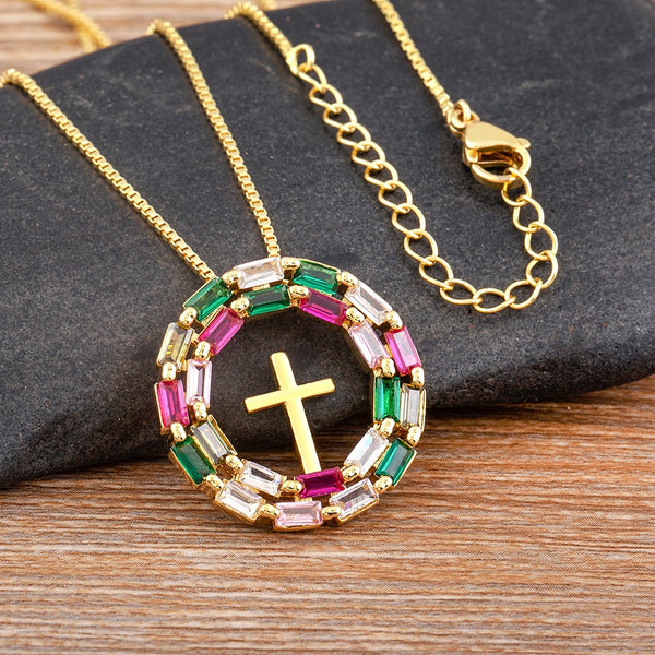 Top Quality Shine Crystal Zircon Cross Pendant Necklace for Women