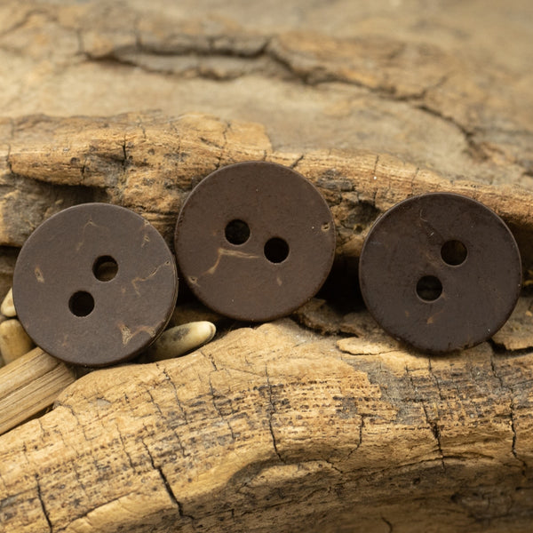 12pcs Dark Brown 2 Hole Flat Coconut Button