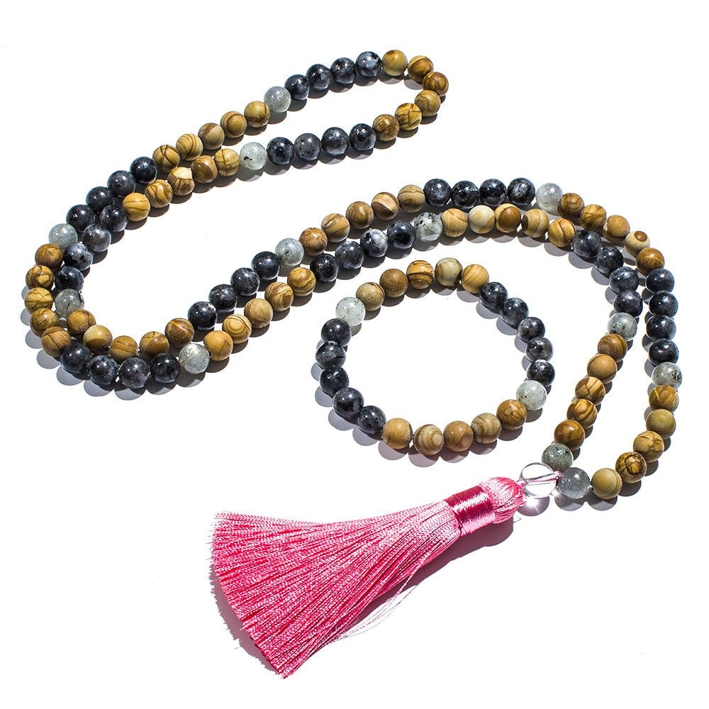 108 Mala Beads Prayer Necklace 8mm Natural Semi Precious Stone Jewelry Set