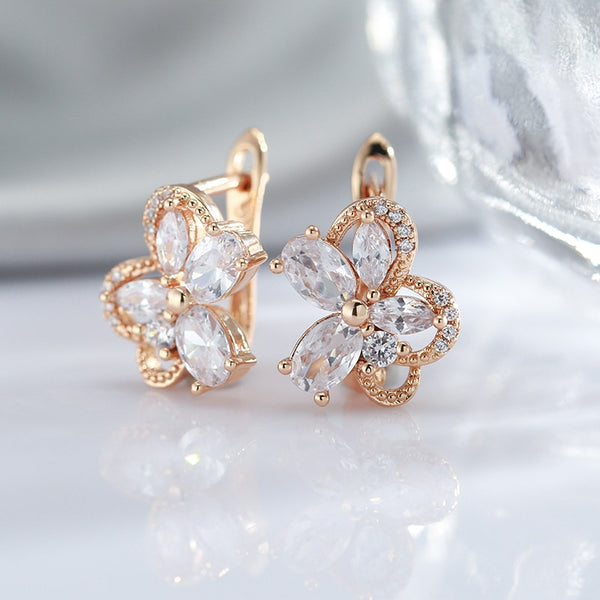 Personality Crystal Flower Zircon English Lock Earrings for Women