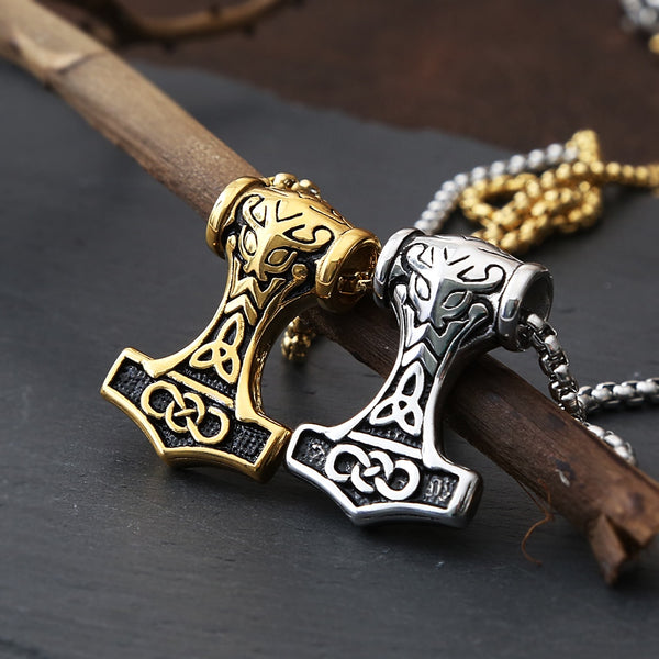 Vintage Viking Thor Hammer Necklace Pendant Punk Style Stainless Steel Viking Necklace