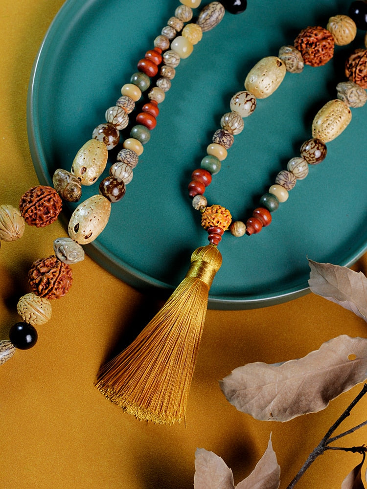 Natural Wood Beads 108 Japamala Necklace WithTassel,