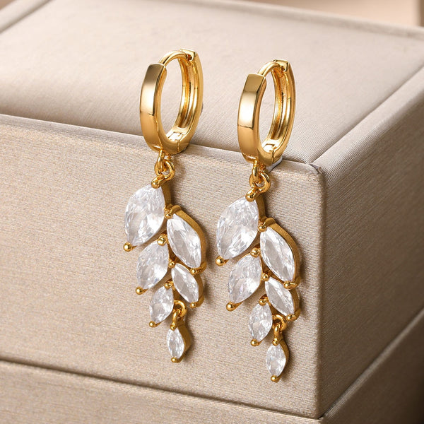 Copper Zircon Earrings For Women Shiny Zircon Golden Color Geometric Earring For Women