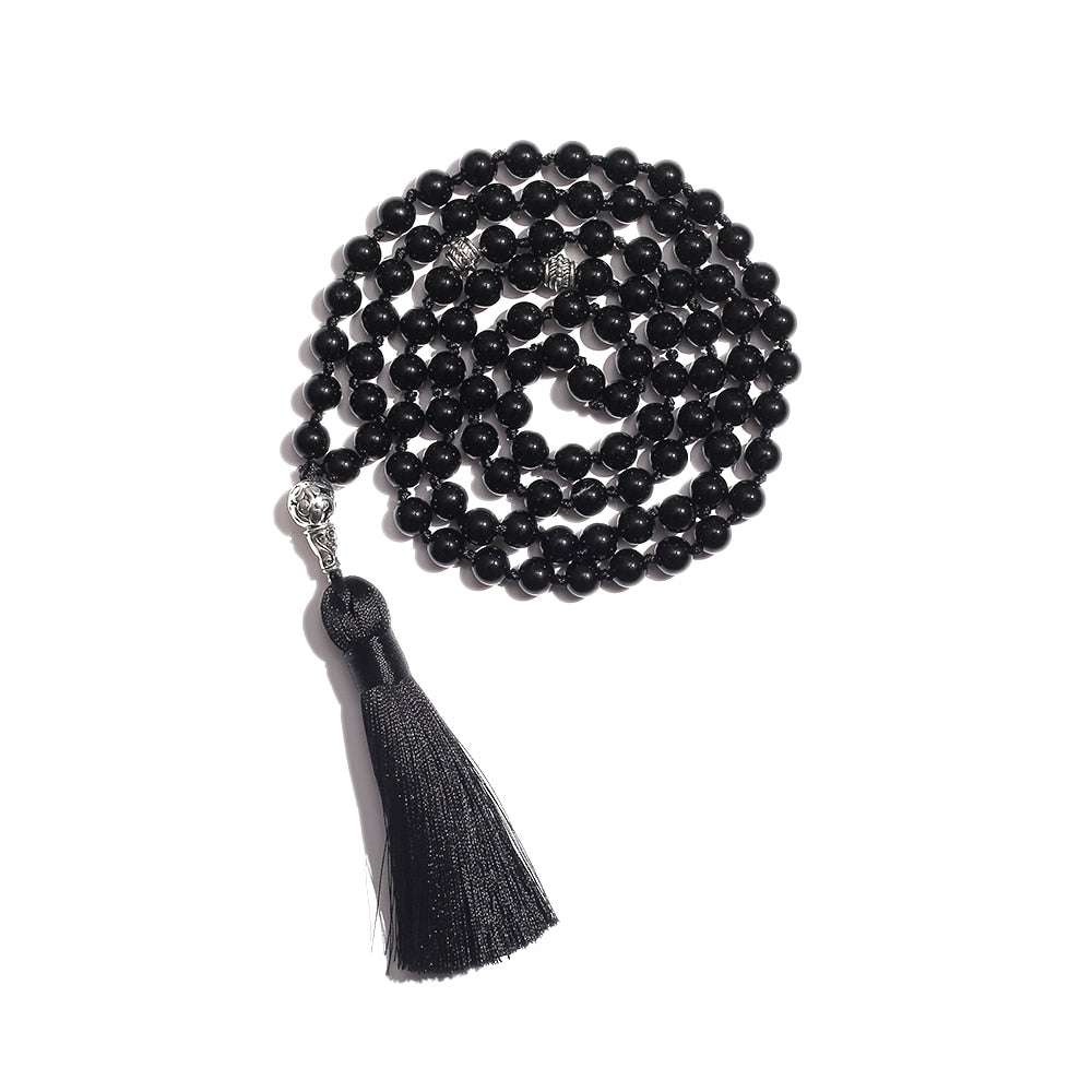 Islamic Muslim Tasbih Prayer 99 Beads  Rosary 8mm Black Onyx Knotted Necklace Bracelet