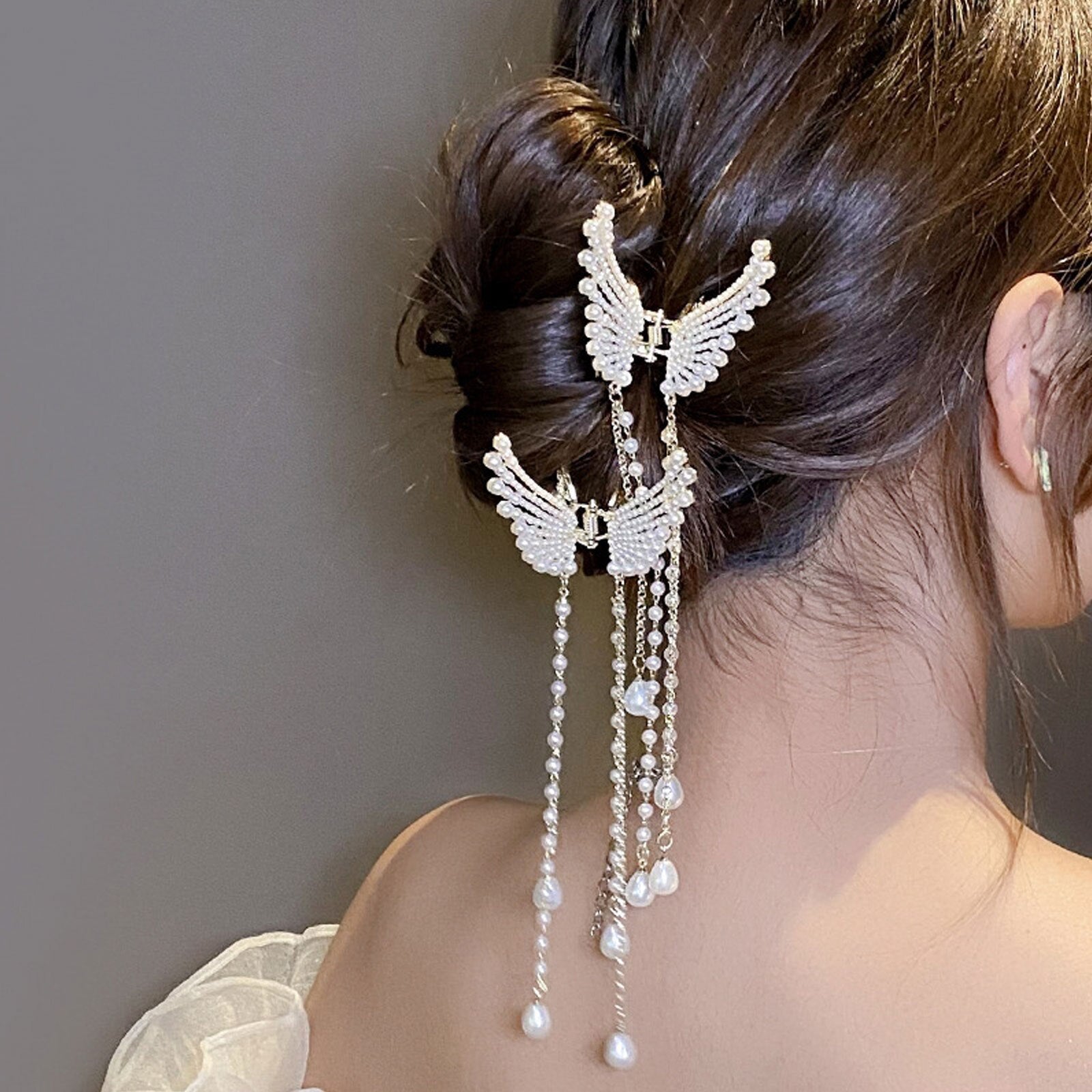 1PC Pearl Tassel Butterfly Hair Claw