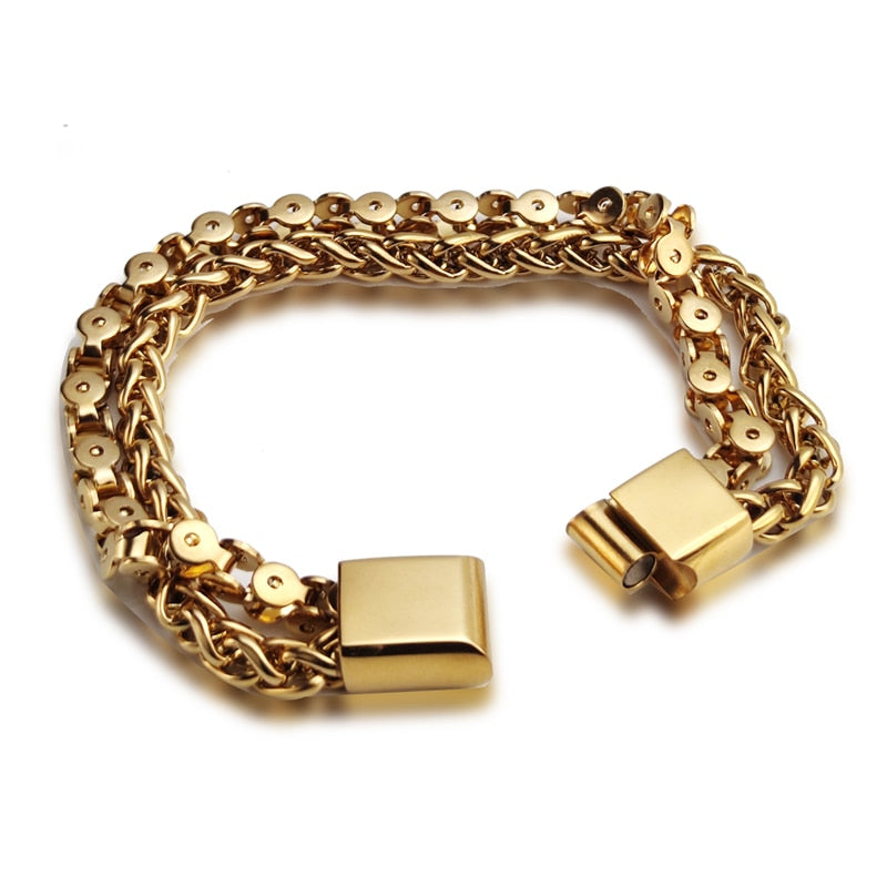 Charm Men Golden Chain Bracelet Stainless Steel NK Link Chain Bangle