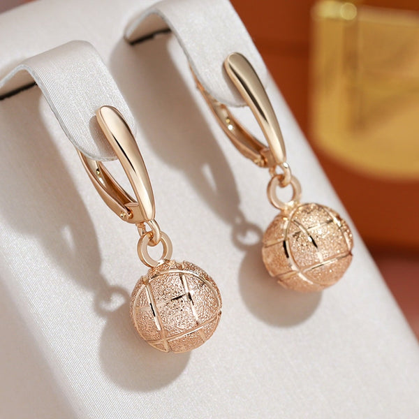 Minimalist Frosted Texture Metal Ball 585 Gold Color Pendant Earrings