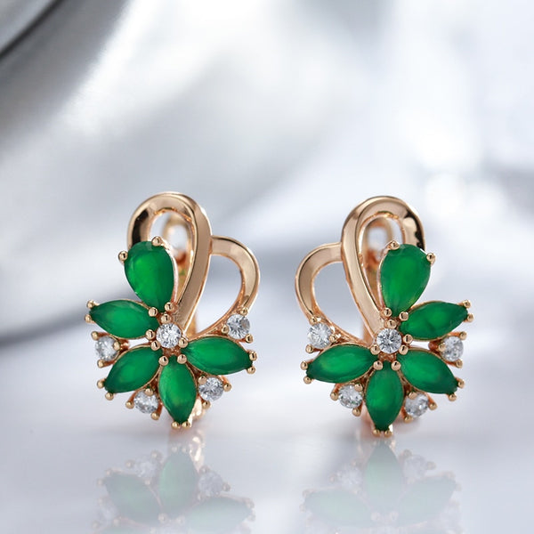 Elegant Bohemia Green Natural Stone Flower Drop Earrings for Women