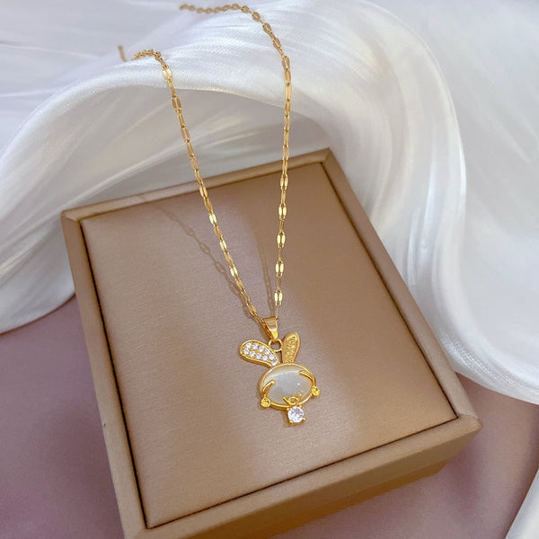 Cute Rabbit Pendant Necklace for Girls Women Korean Fashion Sweater Neck Chain Necklaces