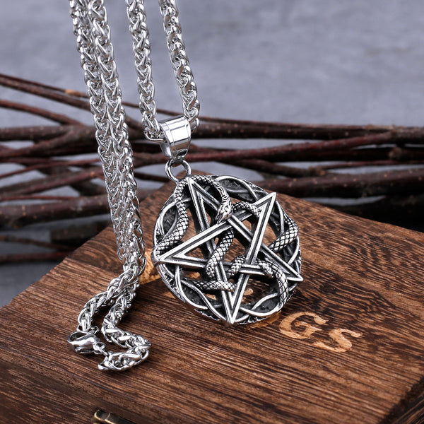 Vintage Pentagram Snake King Necklace Men Women