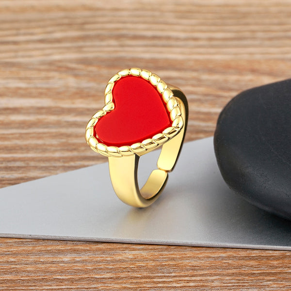 Daily Versatile Delicate Sweet Romantic Heart-shaped Natural Stone Adjustable Open Ring