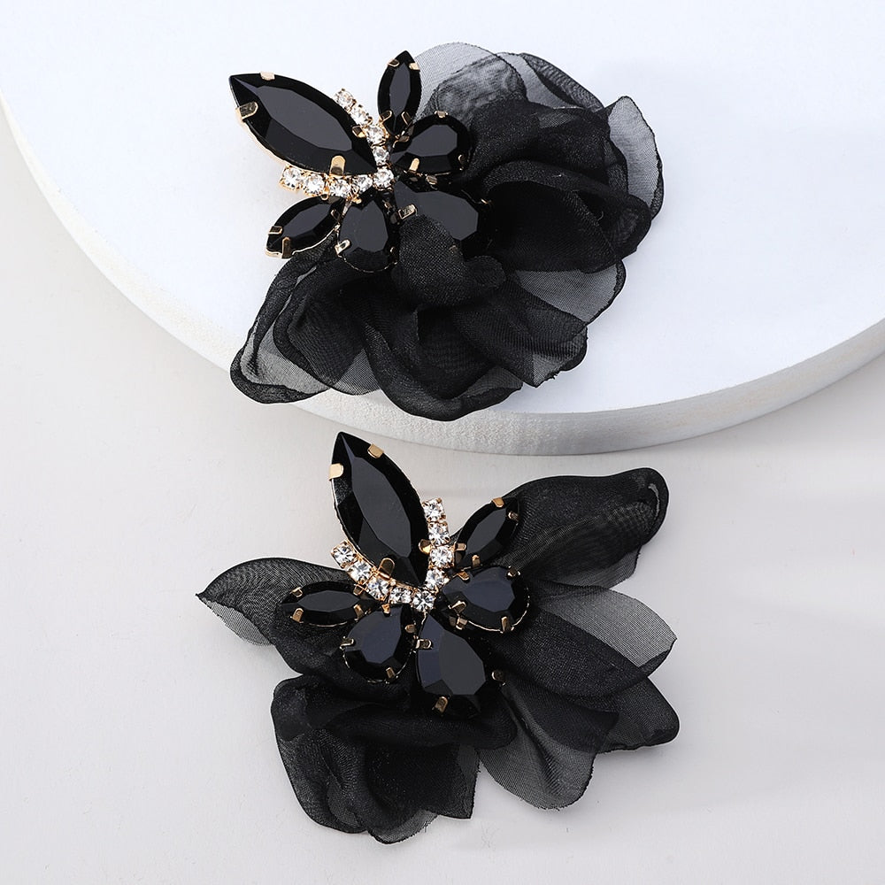 Romantic Sweet Summer Cotton Lace Flower Big Stud Earrings For Women