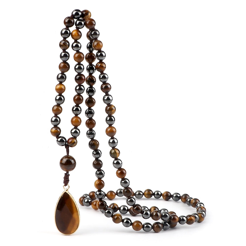 Men Hematite Tiger Eye Beaded Necklaces Classic Natural Stone Beads Pendant Necklaces Women