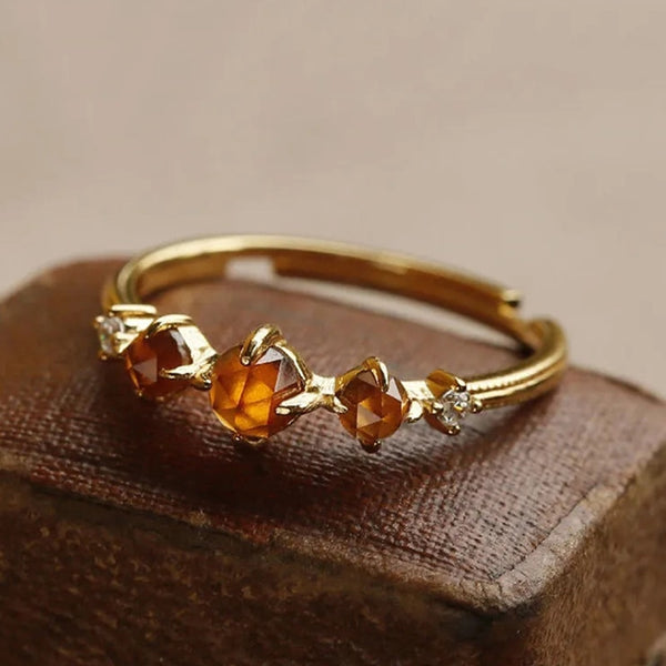 Orange Gemstone Opening Adjustable Vintage Temperament Gorgeous Ladies Ring