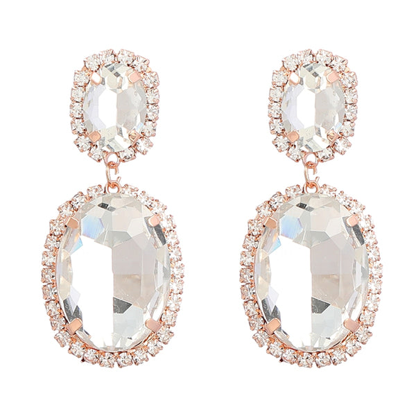 Geometric Oval Rhinestone Glass Earrings Women