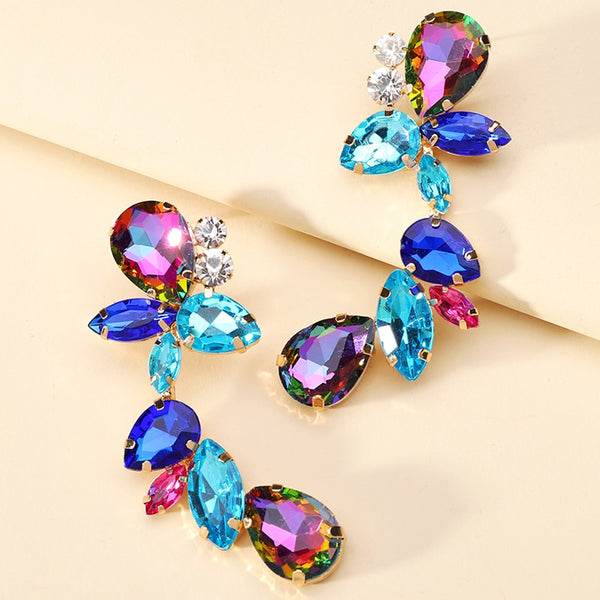 Fashion Colorful Crystal Geometric Drop Earrings For Women