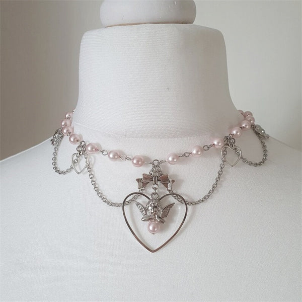 Handmade Dainty Angelic Pink Pearl Beaded Chokers