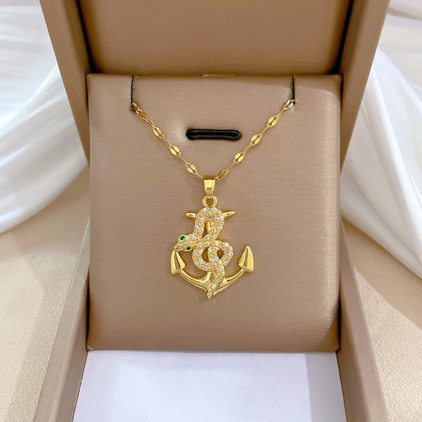 Pirate Anchor Snake Shaped Pendant Necklace For Women