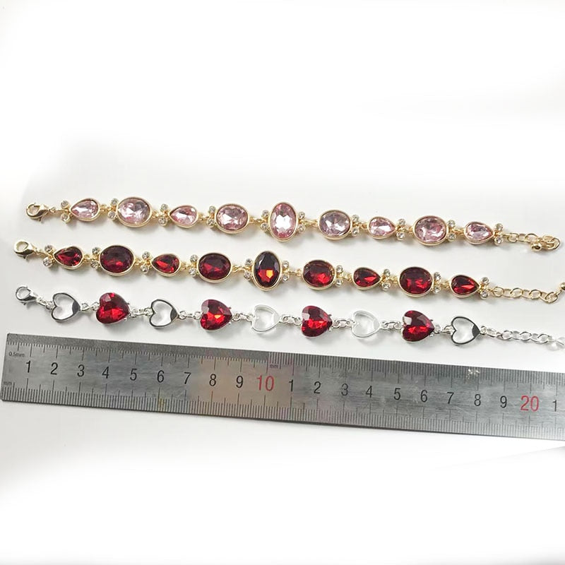 New Fashion Retro Luxury Bracelets Imitated Ruby Red Heart-shaped Crystal Bracelets