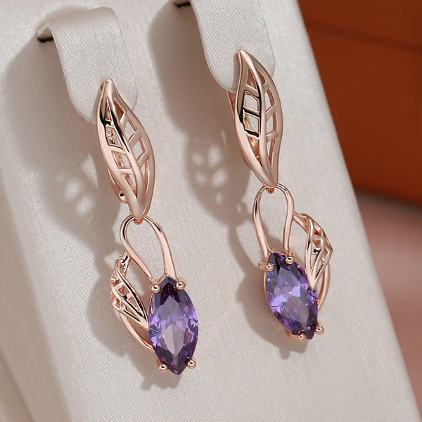 High Quality Cut Purple Zircon Dangle Earrings