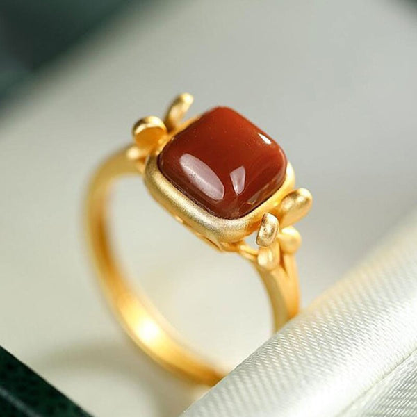 Ancient gold craftsmanship butterfly square southern red tourmaline open adjustable ring