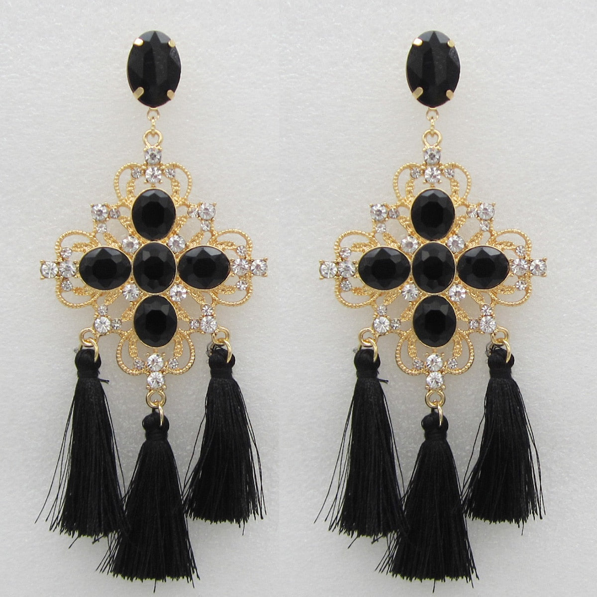 Bohemian Big Tassel Rhinestone Dangle Earrings for Women