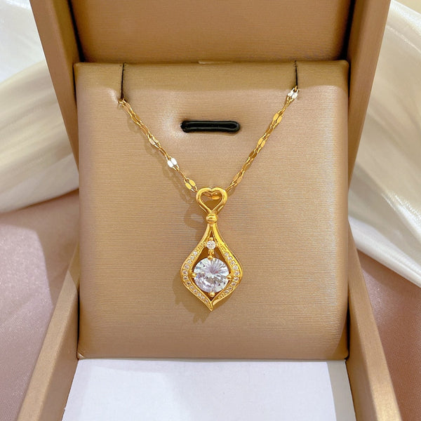 Gold Color Love Heart Waterdroplets Pendant Necklace For Women