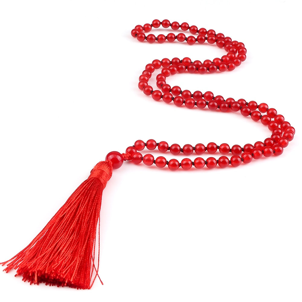 Red Onyx Stone Beads Strand Choker Necklaces 108 Mala Women