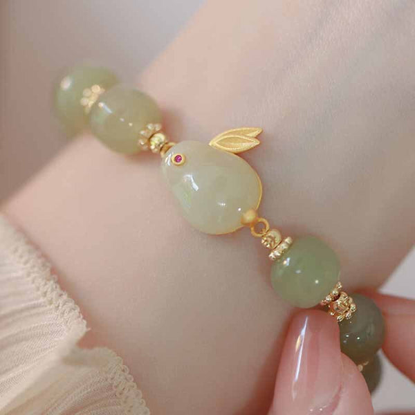 New green beaded fresh natural hetian jade bunny bracelet for women