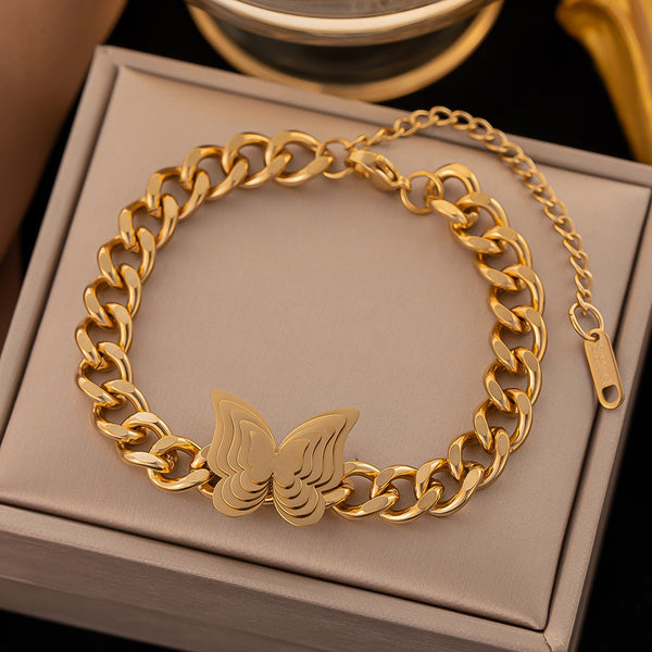 316L Stainless Steel Gold Butterfly Charm Bracelet