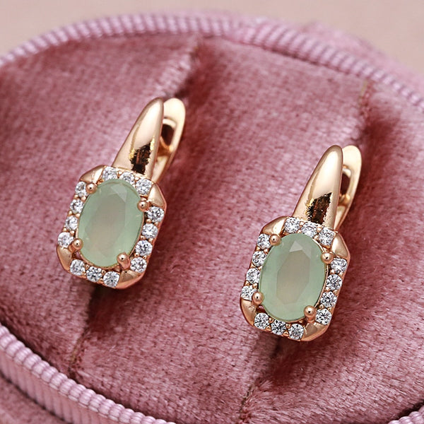 New Geometric Oval Jade Green Zircon Women's Elegant Drop Earrings