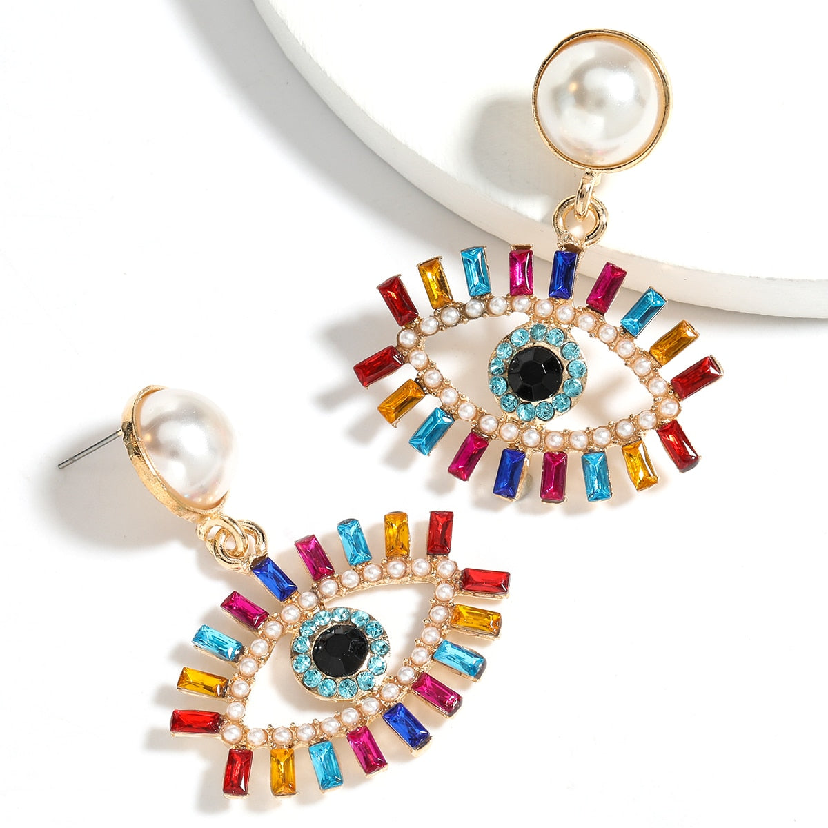 Personality Multicolor Rhinestone Eyes Dangle Earrings Women