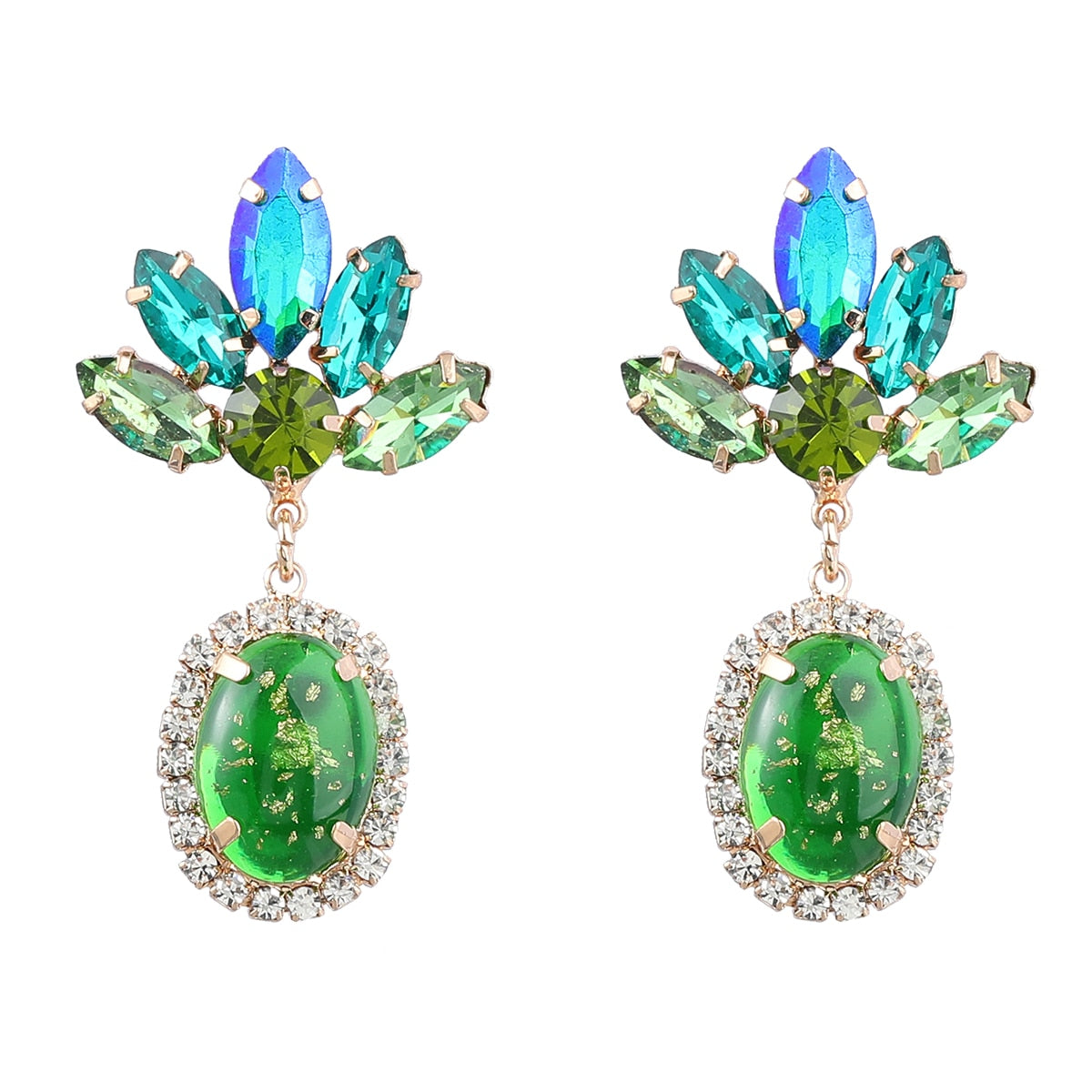 Fashion Metal Rhinestone Resin Flower Earrings for Women