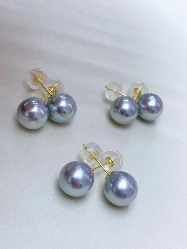 18K Gold Seawater Pearl Stud Earrings for Women