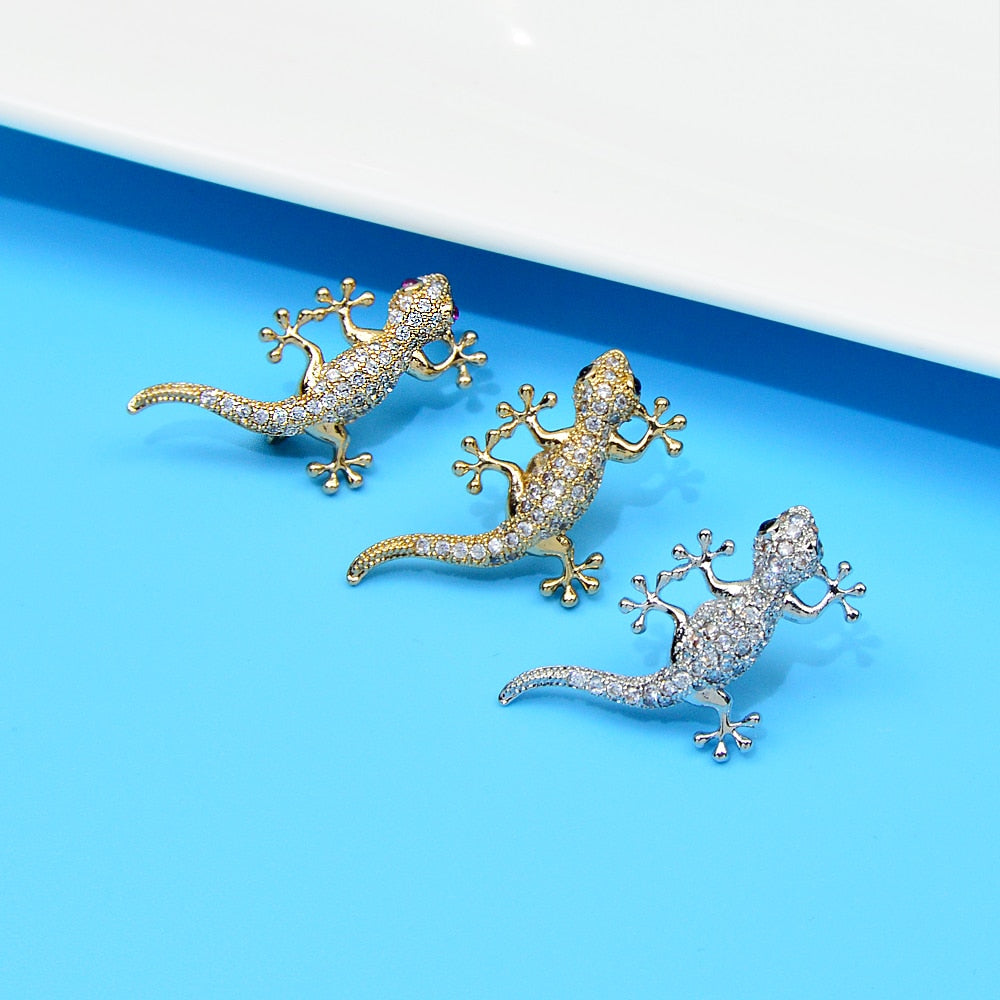 Zircon Small Lizard Collar Pin Brooch