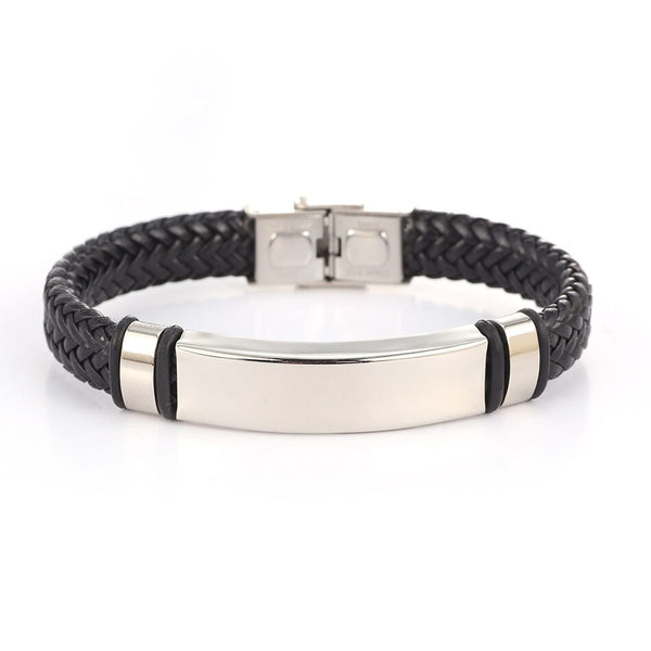 Men Leather Bracelets Metal Bracelet Cuff for Men Stainless Steel Bracelets