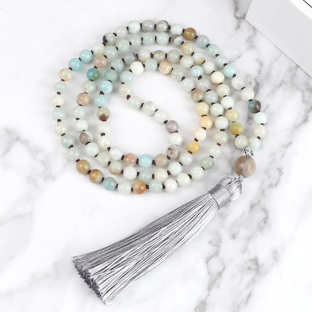 108 Mala Natural Stone Matte Amazonite Round Beads Necklaces Women