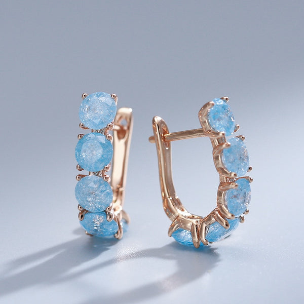 New Frosted Blue Zircon 585 Gold Drop Earrings for Women